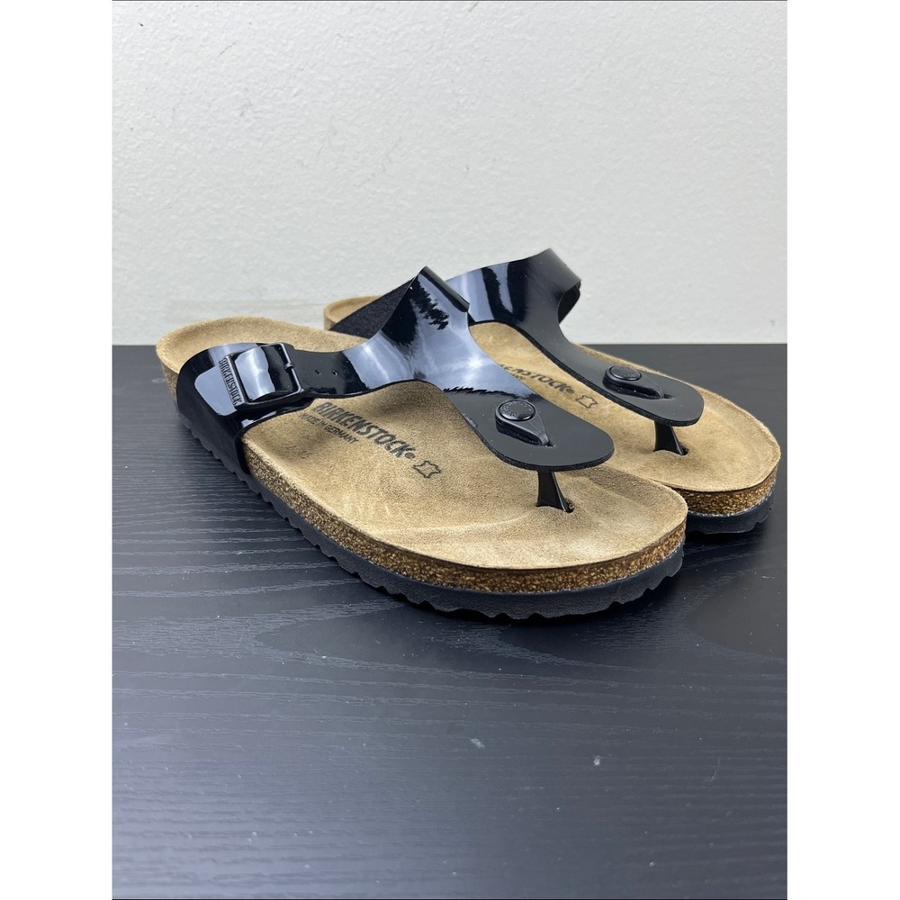 Birkenstock Gizeh Women's 37 Black Patent Thong Sandals Regular NEW